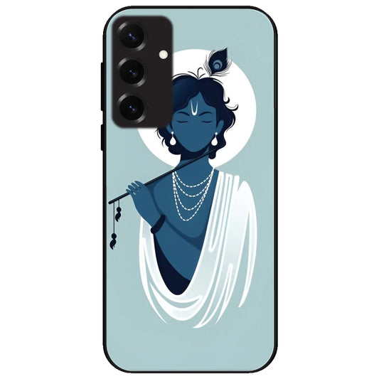 Minimal Krishna Flute Art - Glossy Metal Silicone Case for Samsung Galaxy S25 Plus