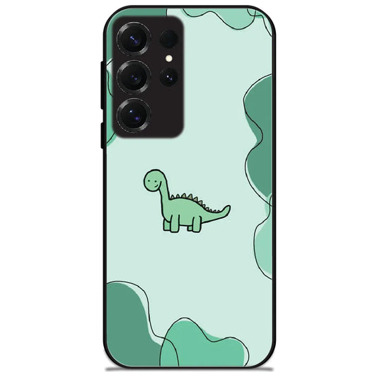 Mint Little Dino - Glossy Metal Silicone Case for Samsung Galaxy S25 Ultra