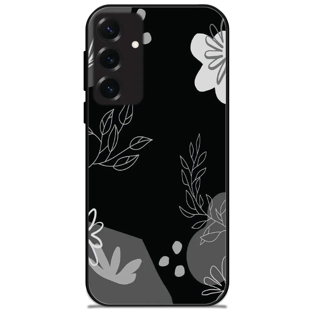 Monochrome Leaf Art - Glossy Metal Silicone Case for Samsung Galaxy S25 Plus
