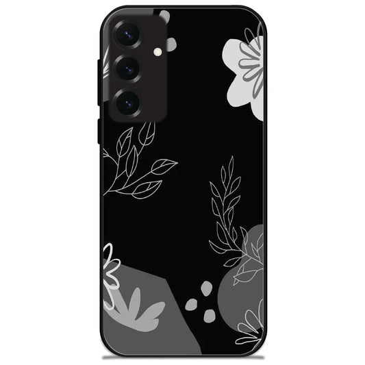 Monochrome Leaf Art - Glossy Metal Silicone Case for Samsung Galaxy S25 Plus