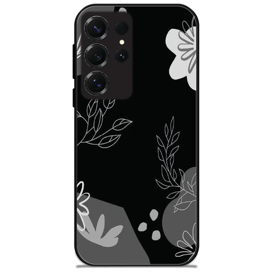 Monochrome Leaf Art - Glossy Metal Silicone Case for Samsung Galaxy S25 Ultra