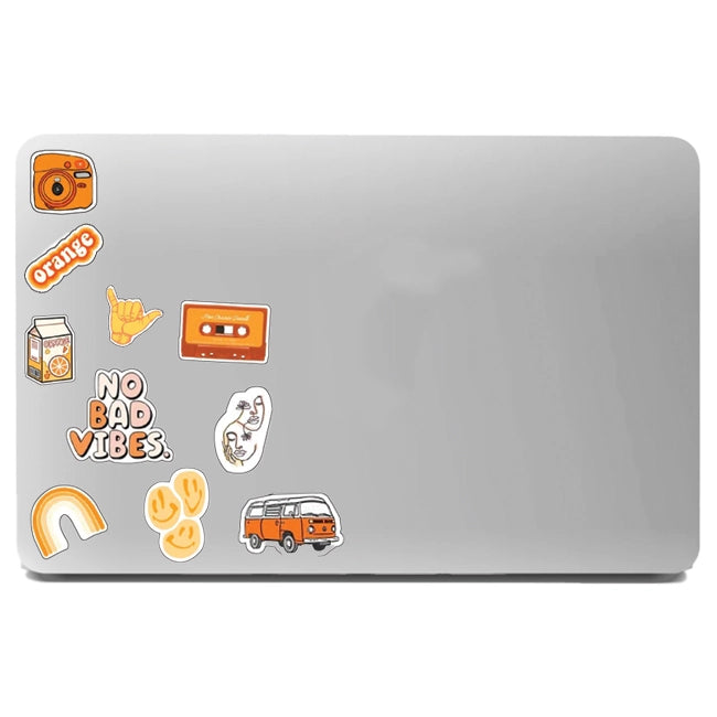Orange Themed Stickers On Laptop