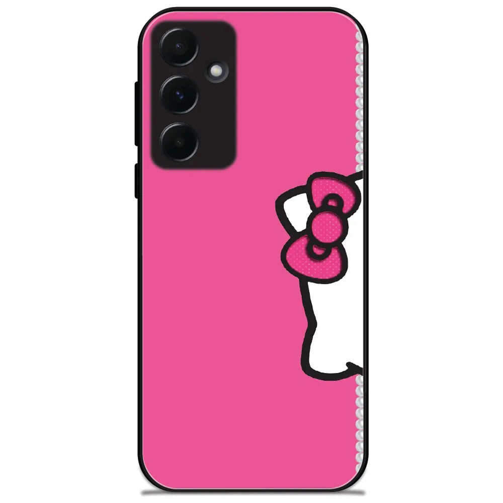 Peekaboo Kitty Pink - Glossy Metal Silicone Case for Samsung Galaxy A55 5G