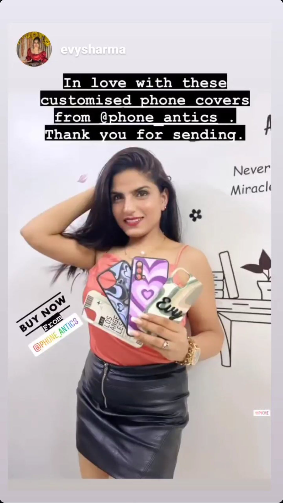 Customer @evysharma with their PhoneAntics case