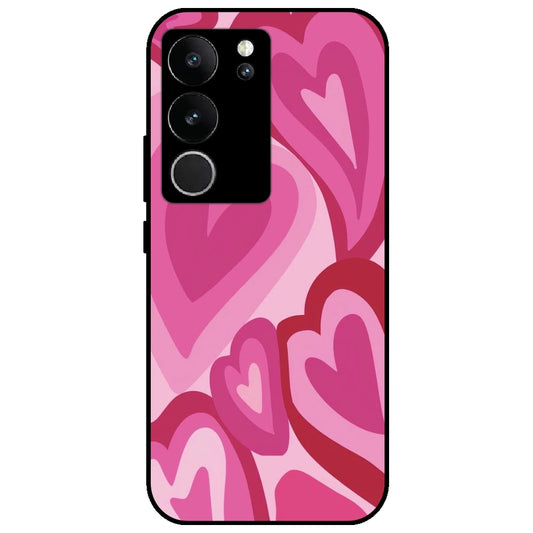 Pink Mini Hearts - Glossy Metal Silicone Case for Vivo V29 5G