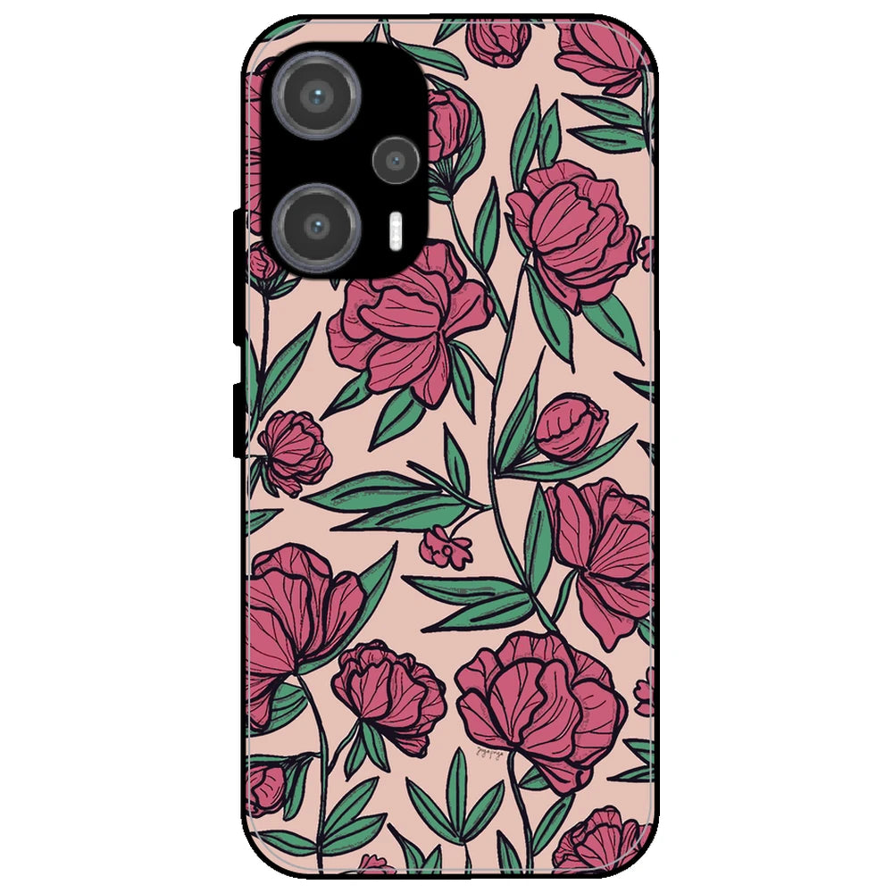 Pink Roses - Glossy Metal Silicone Case for Poco F5