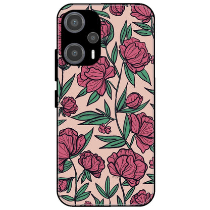 Pink Roses - Glossy Metal Silicone Case for Poco F5