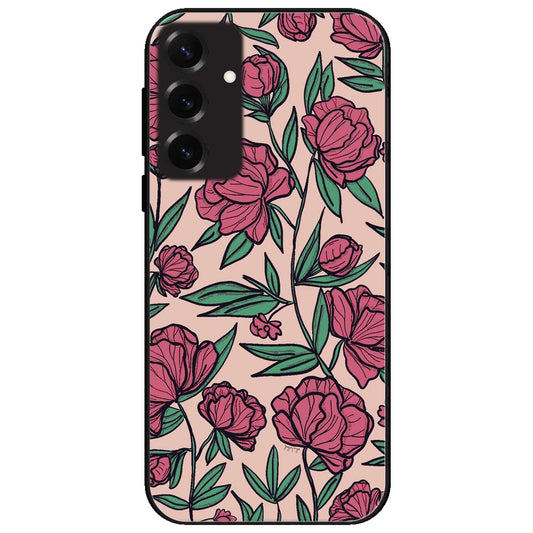Pink Roses - Glossy Metal Silicone Case for Samsung Galaxy S25 Plus