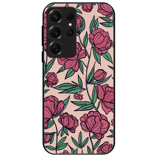 Pink Roses - Glossy Metal Silicone Case for Samsung Galaxy S25 Ultra