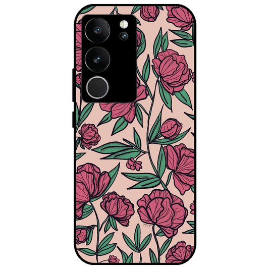 Pink Roses - Glossy Metal Silicone Case for Vivo V29 5G
