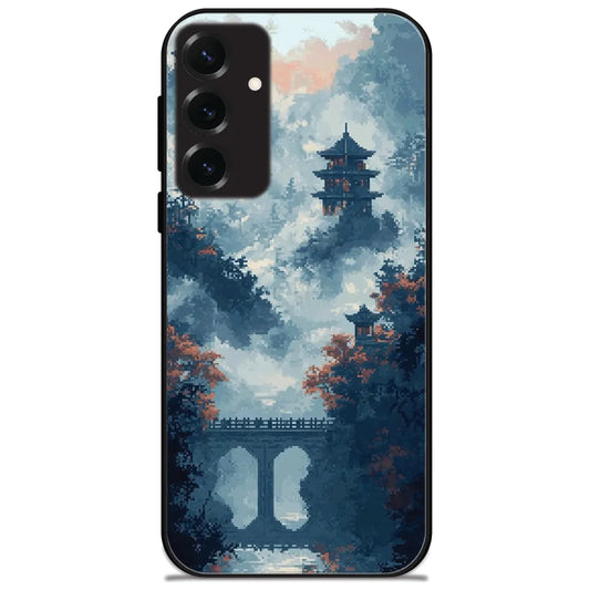 Pixel Pagoda Mist - Glossy Metal Silicone Case for Samsung Galaxy S25 Plus