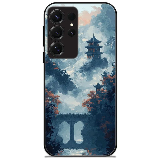 Pixel Pagoda Mist - Glossy Metal Silicone Case for Samsung Galaxy S25 Ultra