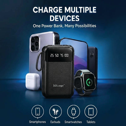 Power bank charging smartphones, earbuds, smartwatches and tablets
