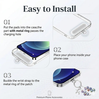 How to install the crystal phone charm: patch inside the case, ring through the charging hole