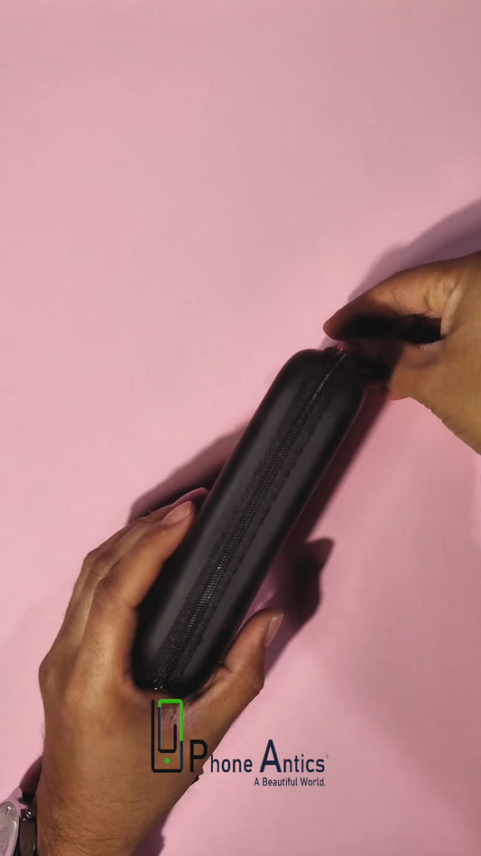 Phone Antics hard disk pouch video showing a portable drive and cable stored inside the padded case