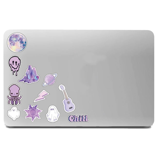 Purple Themed Stickers On Laptop