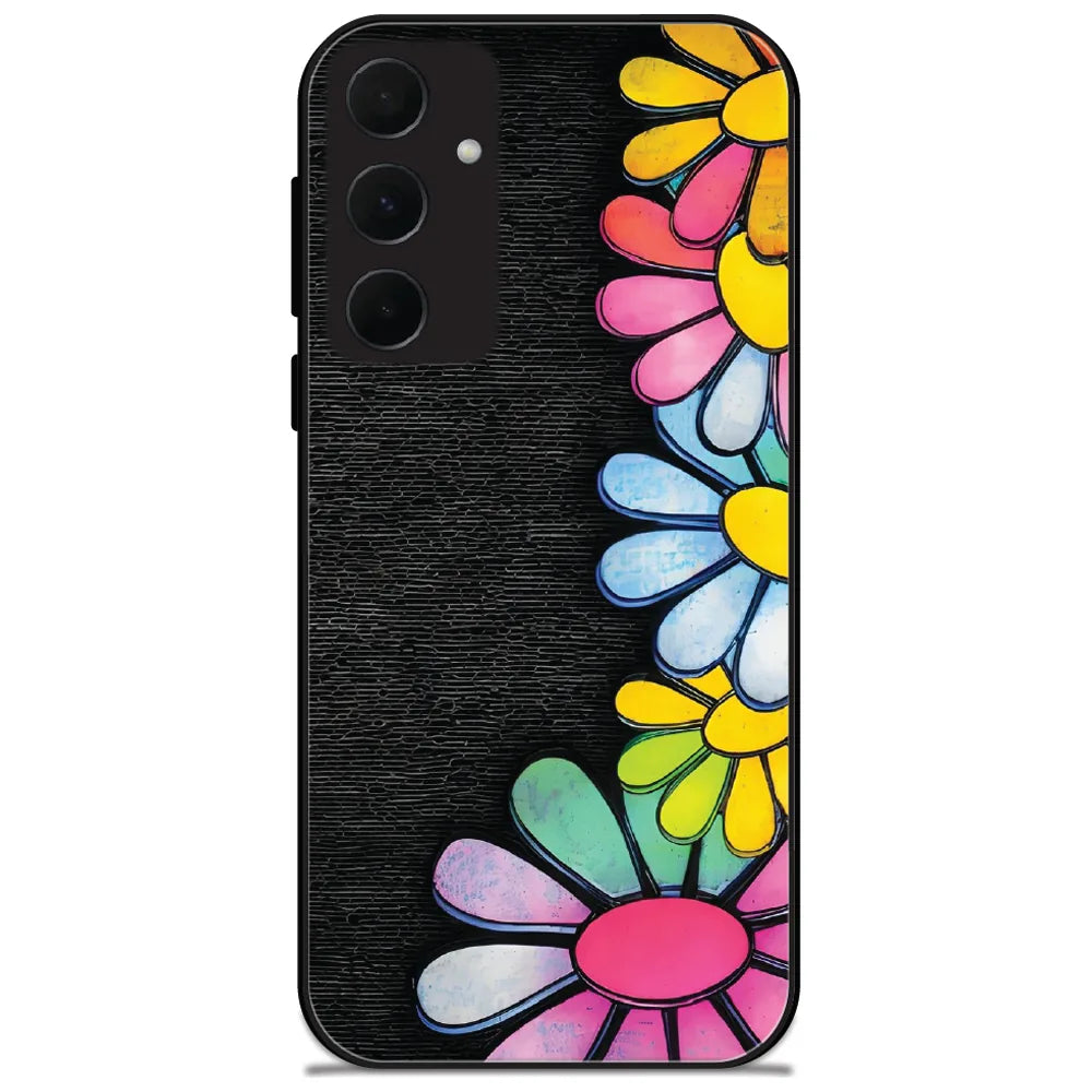 Rainbow Daisy Border - Glossy Metal Silicone Case for Samsung Galaxy A35