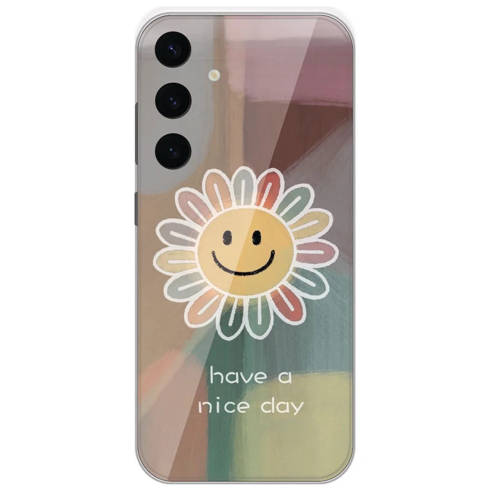 Rainbow Petal Smiley - Printed Silicone Case for Samsung Galaxy S24 Plus