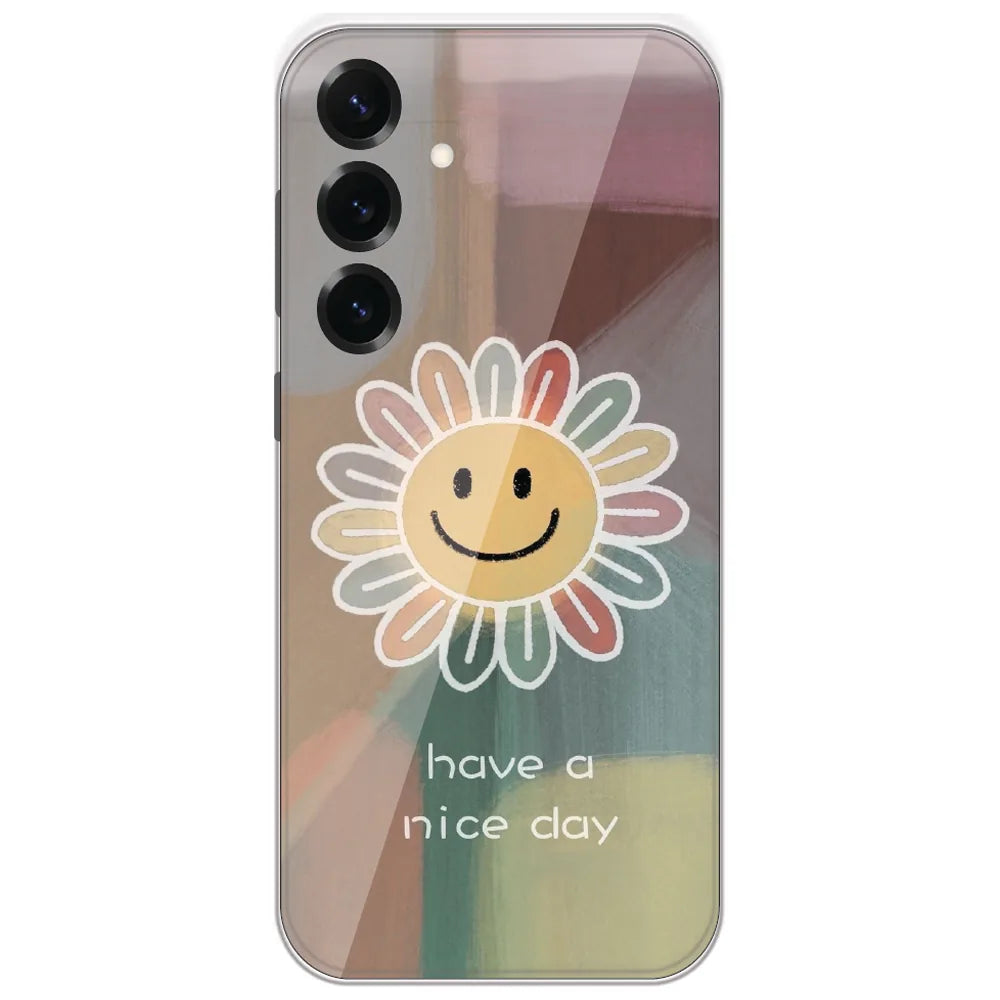 Rainbow Petal Smiley - Printed Silicone Case for Samsung Galaxy S25 Plus