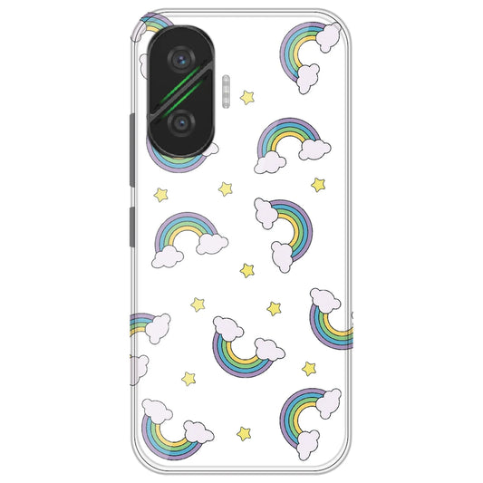 Rainbow With Clouds - Clear Printed Silicone Case for Poco F7