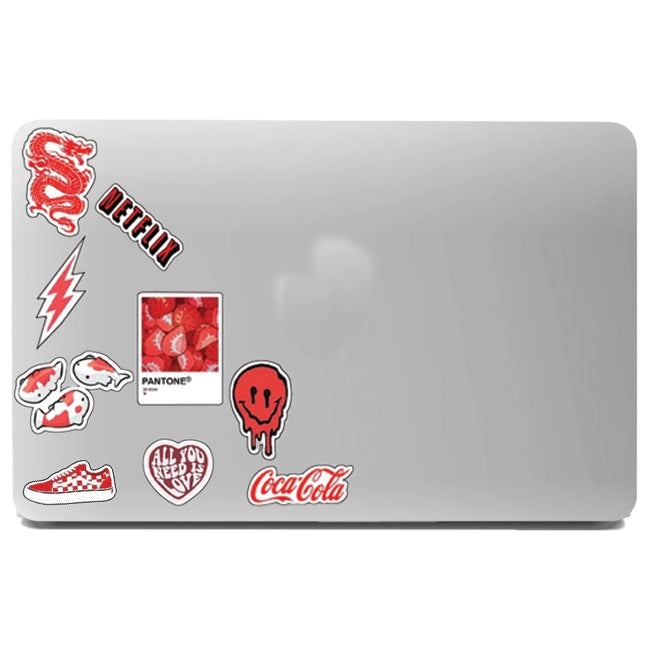 Red Themed Stickers On Laptop
