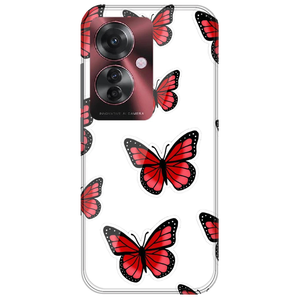 Red Butterfly - Clear Printed Silicone Case for Oppo F25 Pro