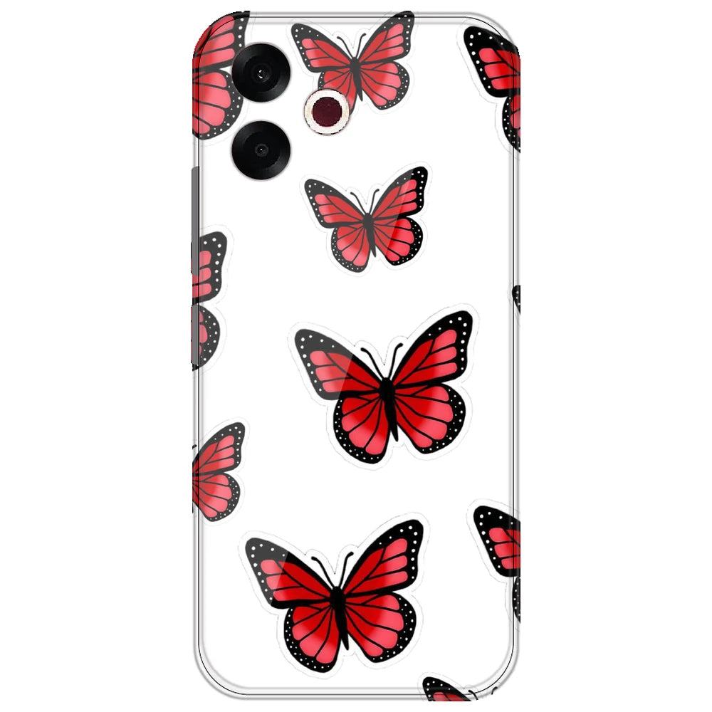 Red Butterfly - Clear Printed Silicone Case for Oppo F33 Pro