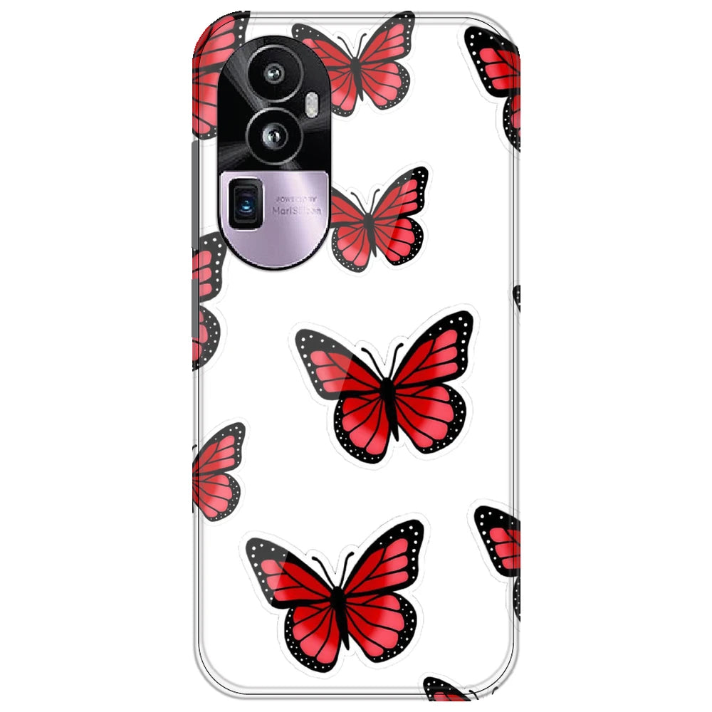 Red Butterfly - Clear Printed Silicone Case for Oppo Reno 10 Pro Plus 5G