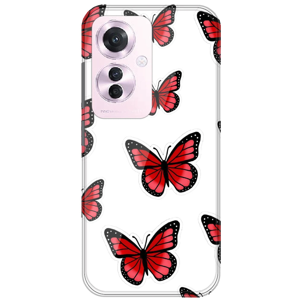 Red Butterfly - Clear Printed Silicone Case for Oppo Reno 11F