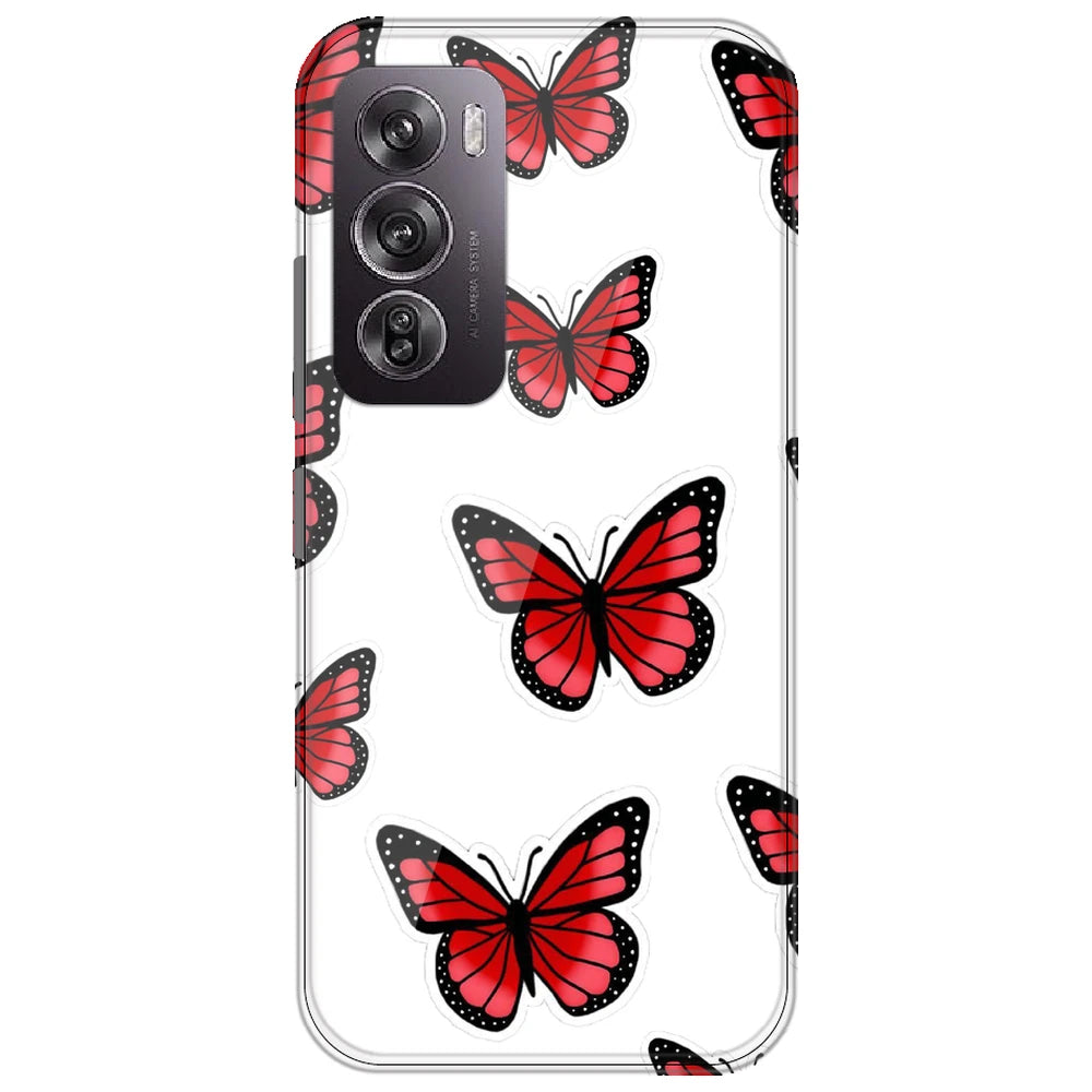 Red Butterfly - Clear Printed Silicone Case for Oppo Reno 12 Pro