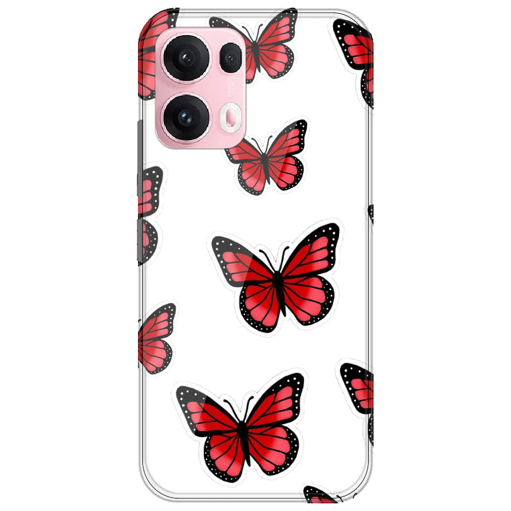Red Butterfly - Clear Printed Silicone Case for Oppo Reno 13 Pro