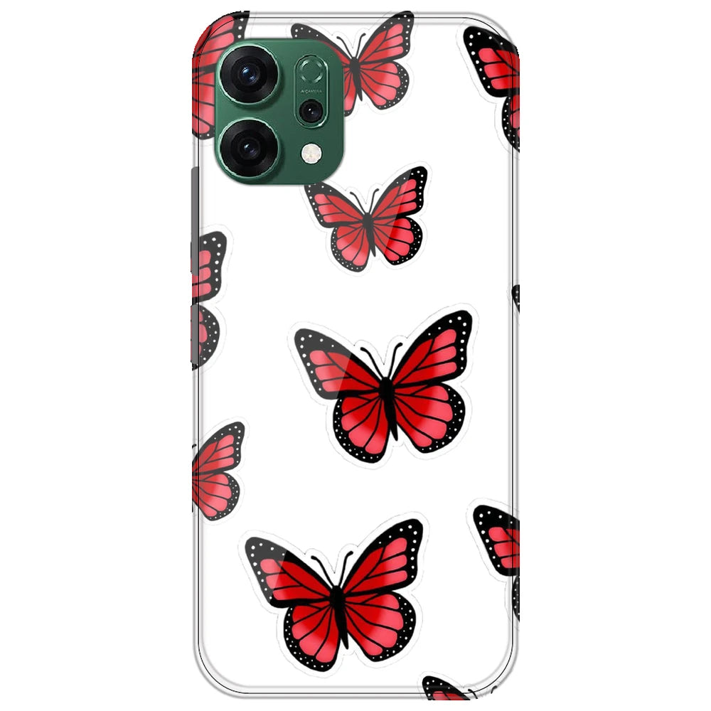 Red Butterfly - Clear Printed Silicone Case for Oppo Reno 14