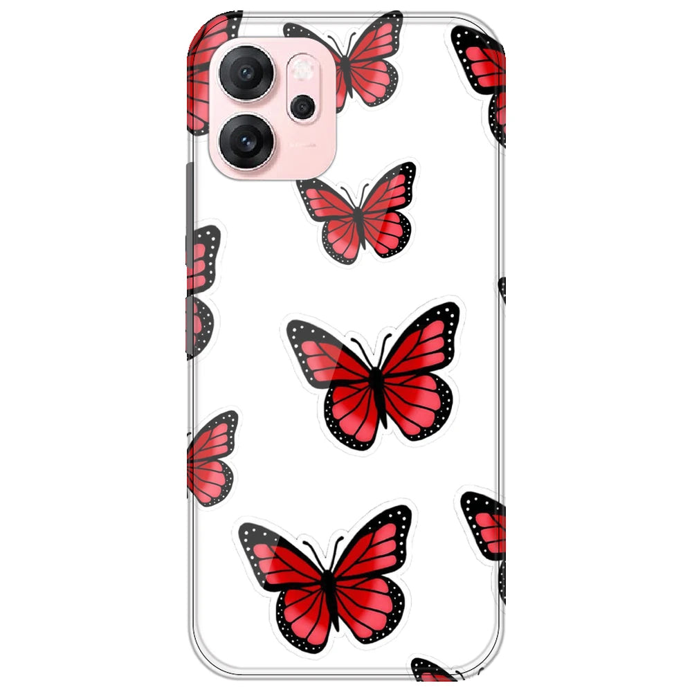Red Butterfly - Clear Printed Silicone Case for Oppo Reno 14F