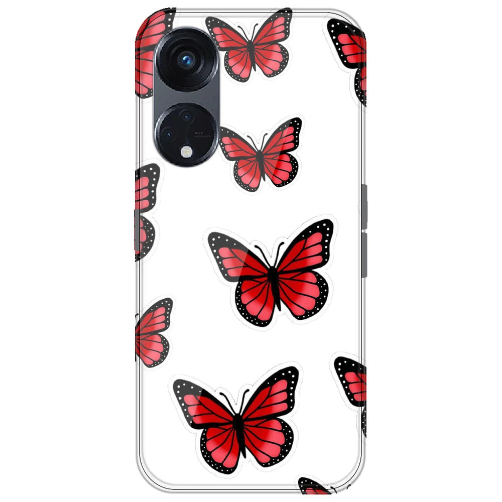 Red Butterfly - Clear Printed Silicone Case for Oppo Reno 8T 5G