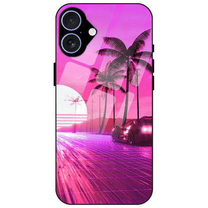 Retro Beach Synthwave - Glass Case for Apple iPhone 17