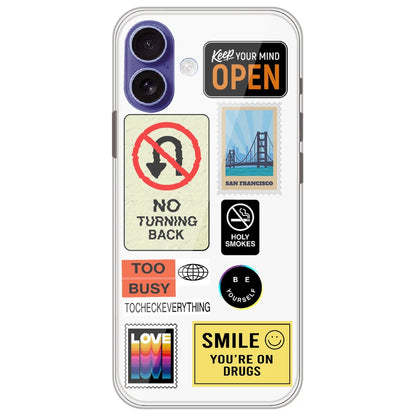 Retro Labels - Clear Printed Silicone Case for Apple iPhone 17