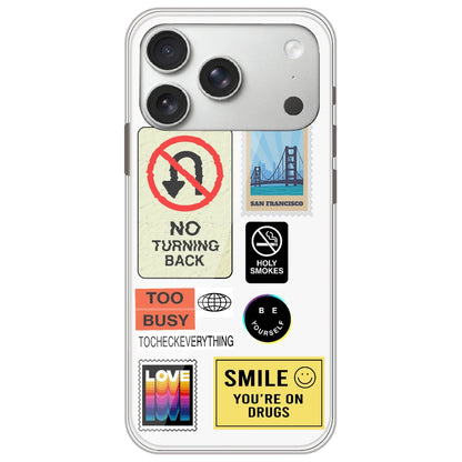 Retro Labels - Clear Printed Silicone Case for Apple iPhone 17 Pro
