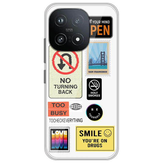 Retro Labels - Clear Printed Silicone Case for iQOO 15
