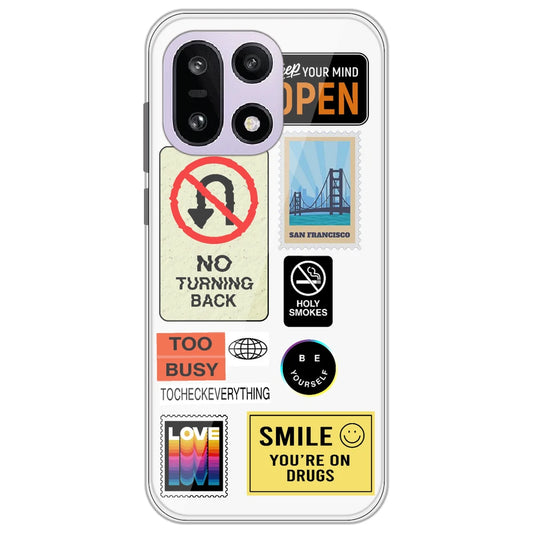 Retro Labels - Clear Printed Silicone Case for OnePlus 15