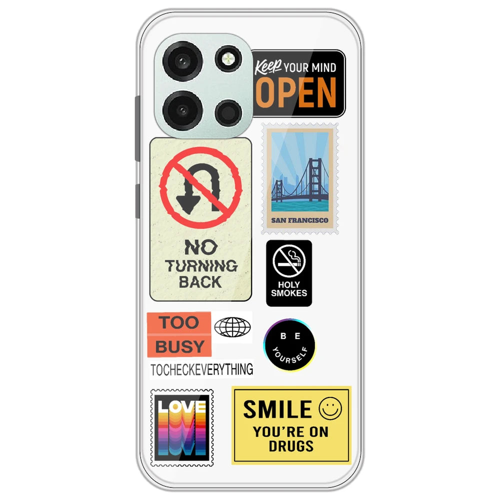 Retro Labels - Clear Printed Silicone Case for OnePlus Nord 6