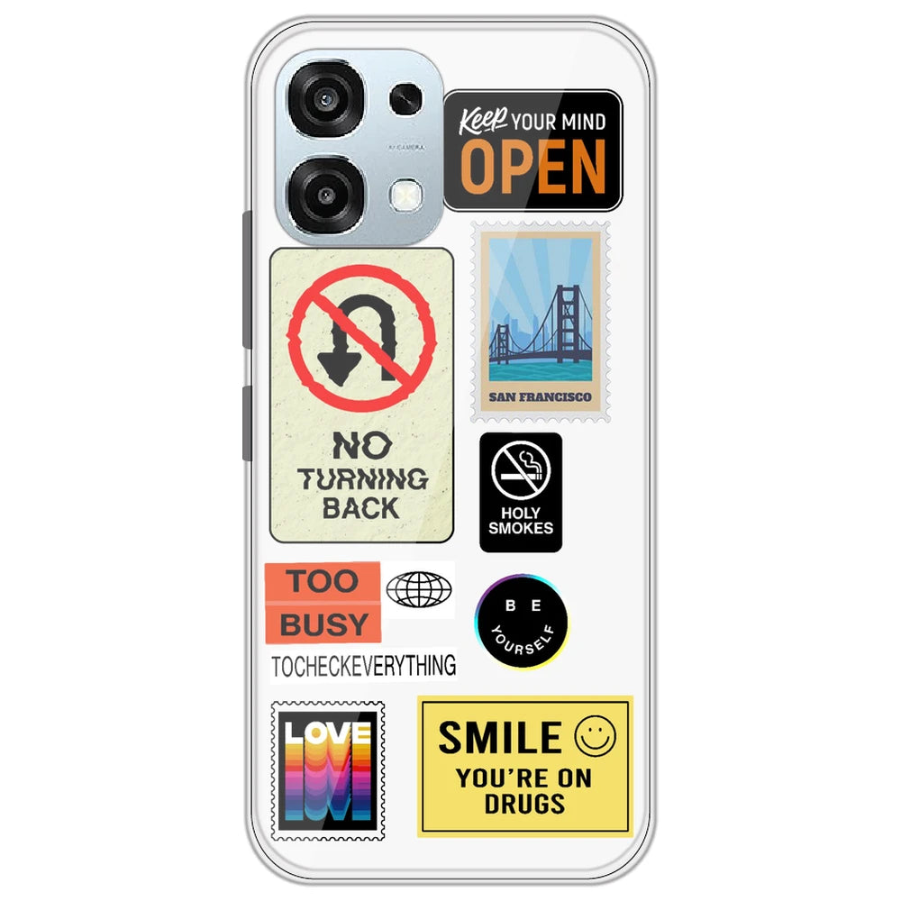 Retro Labels - Clear Printed Silicone Case for Oppo A6 Pro
