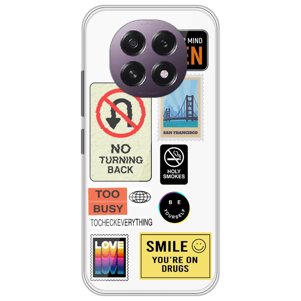 Retro Labels - Clear Printed Silicone Case for Oppo F29