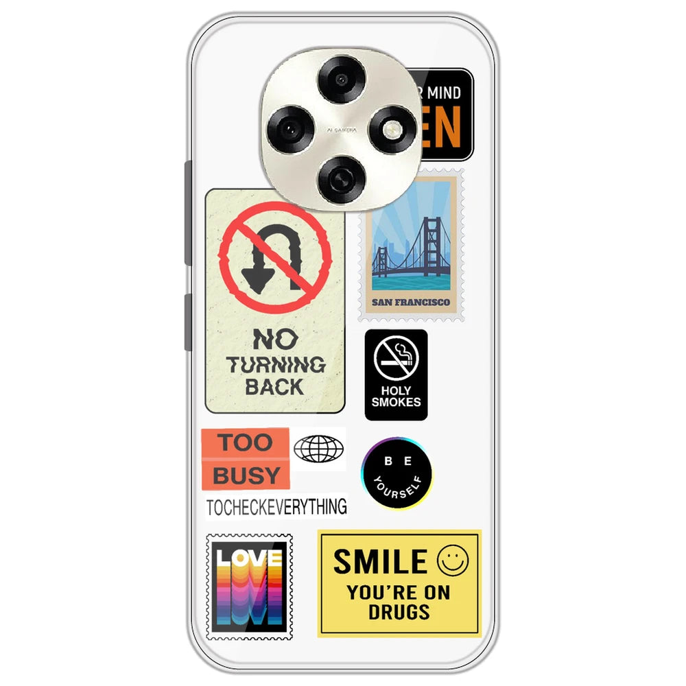 Retro Labels - Clear Printed Silicone Case for Oppo F31 Pro