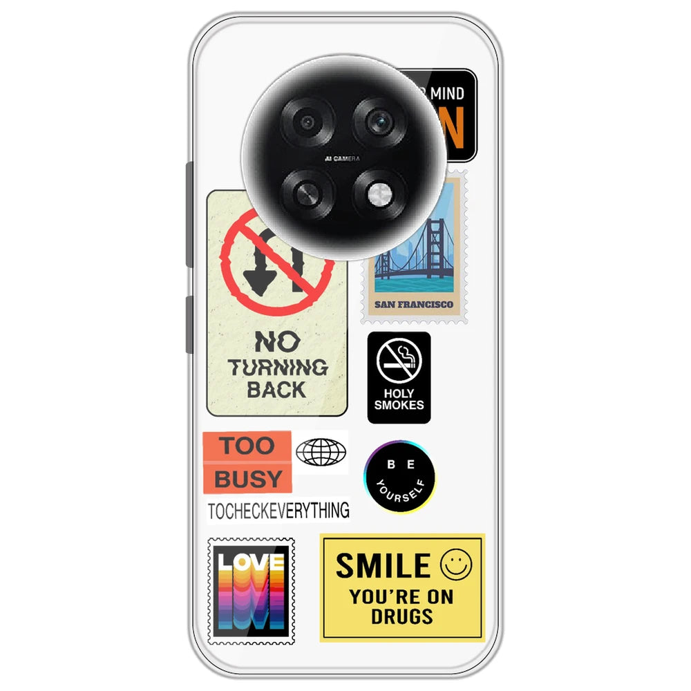 Retro Labels - Clear Printed Silicone Case for Oppo F31 Pro Plus