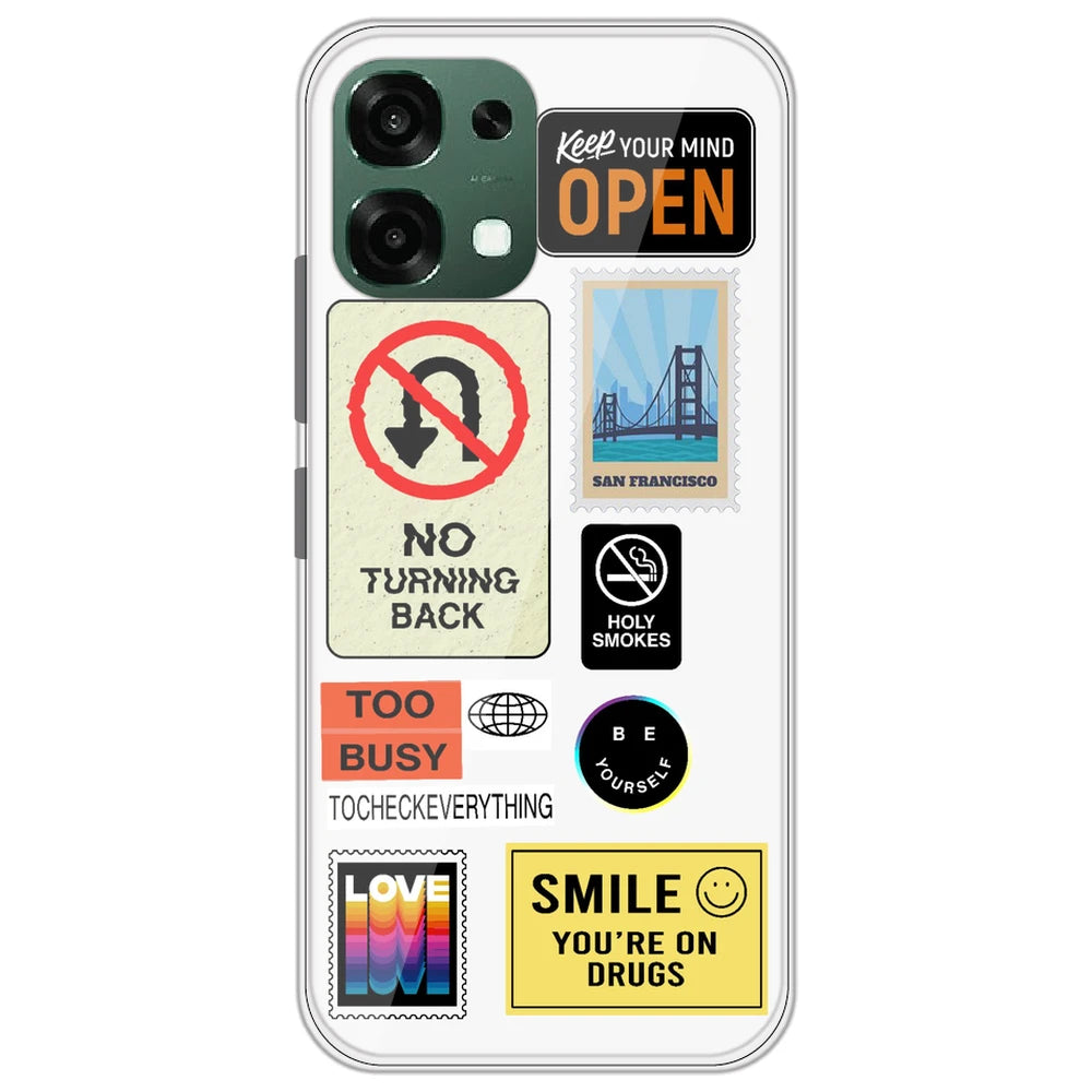 Retro Labels - Clear Printed Silicone Case for Oppo F33