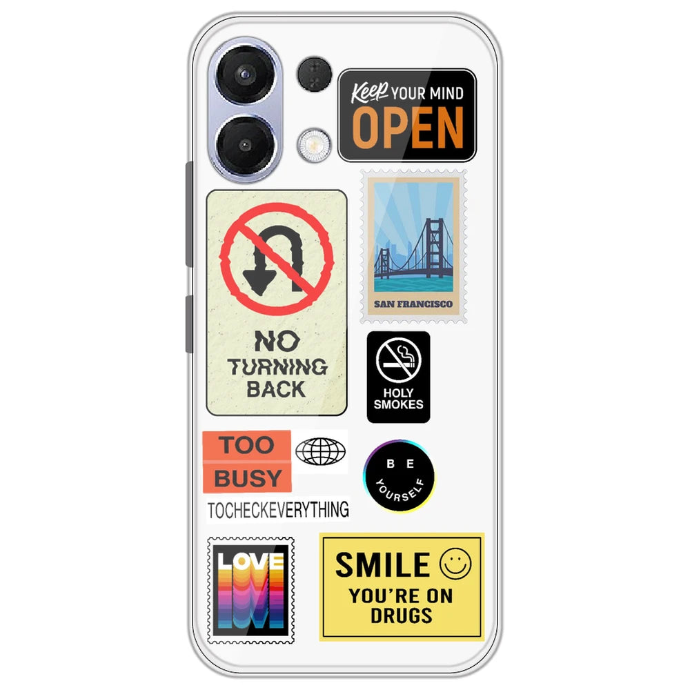 Retro Labels - Clear Printed Silicone Case for Oppo K13