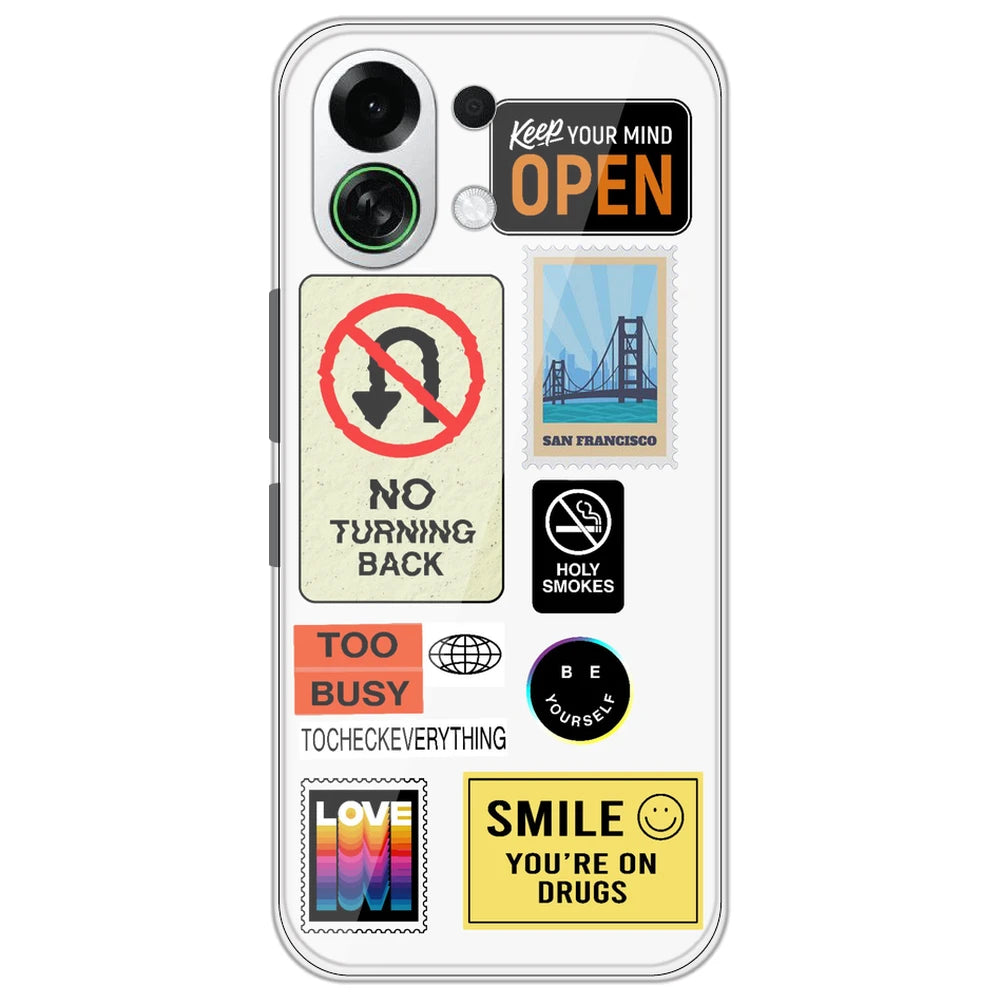 Retro Labels - Clear Printed Silicone Case for Oppo K13 Turbo