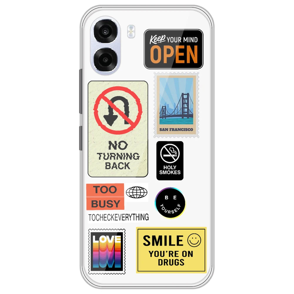 Retro Labels - Clear Printed Silicone Case for Oppo K14X