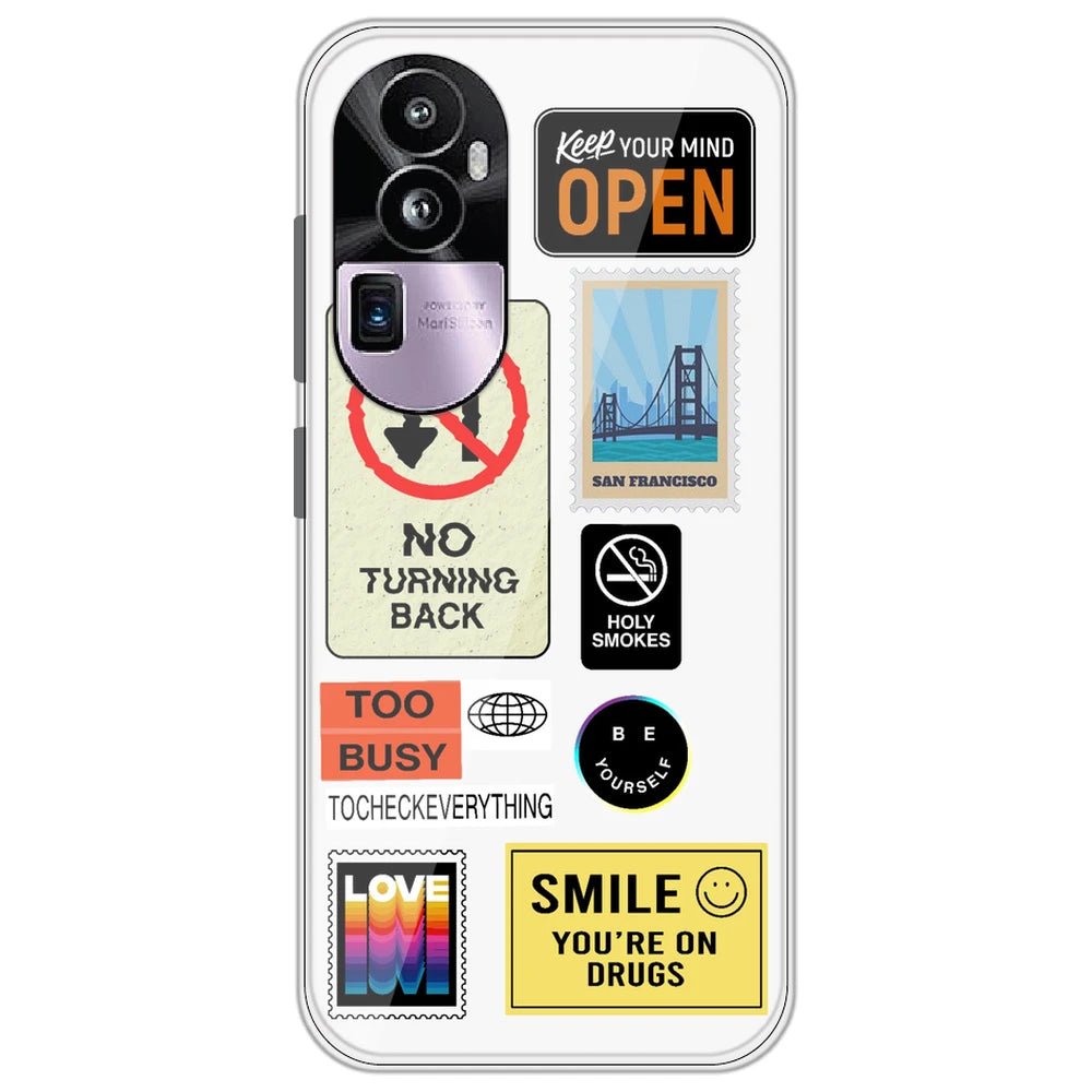 Retro Labels - Clear Printed Silicone Case for Oppo Reno 10 Pro Plus 5G