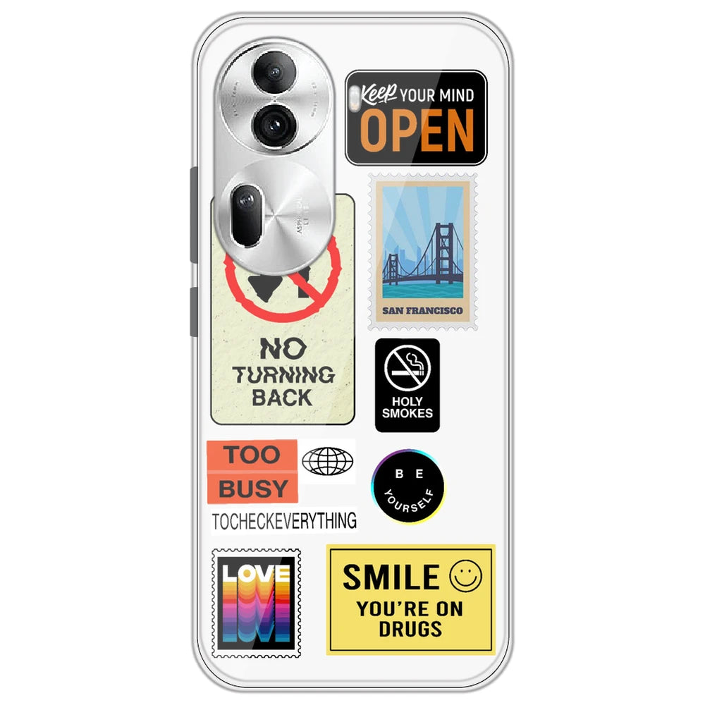 Retro Labels - Clear Printed Silicone Case for Oppo Reno 11 Pro